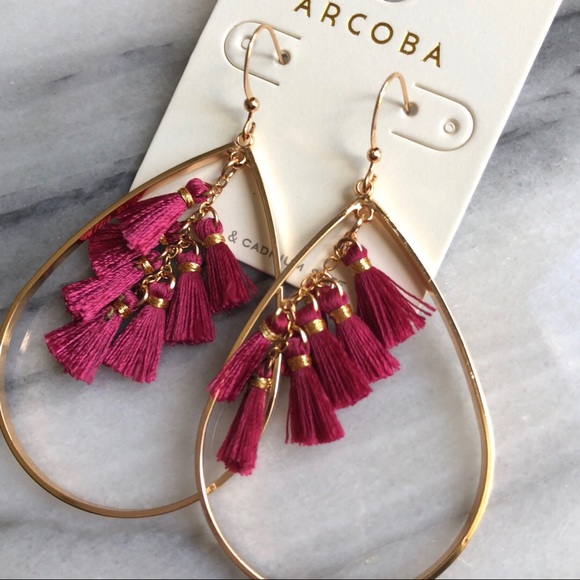 Teardrop tassel earrings pink and gold tone NWT - Picture 5 of 7